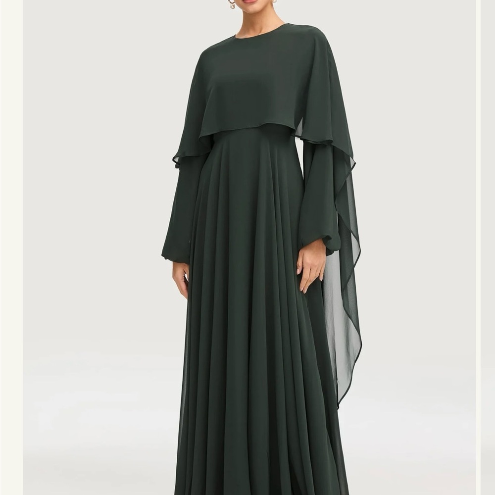 Veiled Falak Draped Chiffon Maxi Dress -Emerald
